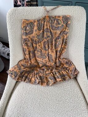 O'Neill Peach Paisley Halter Dress with Navy Accents
